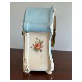 RARE Antique ANSONIA Royal Bonn "La Cheze" Mantel Clock with Floral Design Interesting Colors
