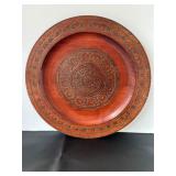 Intricately Carved Vintage Wooden Decorative Plate from Eastern Europe