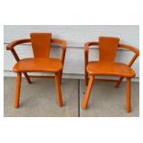 Set of 2 Vintage Orange Wooden Chairs