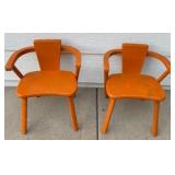 Set of 2 Vintage Orange Wooden Chairs