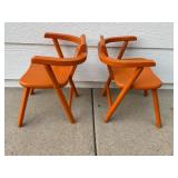 Set of 2 Vintage Orange Wooden Chairs
