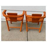 Set of 2 Vintage Orange Wooden Chairs