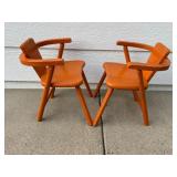 Set of 2 Vintage Orange Wooden Chairs