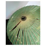 Antique Japanese Bamboo and Silk Parasol with Floral Embroidery
