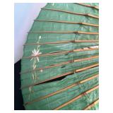 Antique Japanese Bamboo and Silk Parasol with Floral Embroidery