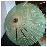Antique Japanese Bamboo and Silk Parasol with Floral Embroidery