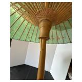 Antique Japanese Bamboo and Silk Parasol with Floral Embroidery