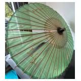 Antique Japanese Bamboo and Silk Parasol with Floral Embroidery