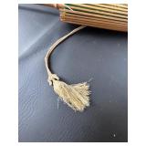 Antique Japanese Bamboo and Silk Parasol with Floral Embroidery