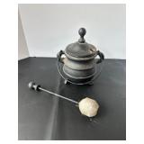 MCM Cast Iron Colonial Repro Fire Starter Smudge Pot by Virginia Metalcrafters w/ Stone Wand