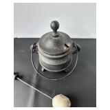 MCM Cast Iron Colonial Repro Fire Starter Smudge Pot by Virginia Metalcrafters w/ Stone Wand