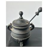 MCM Cast Iron Colonial Repro Fire Starter Smudge Pot by Virginia Metalcrafters w/ Stone Wand
