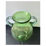 Green Glass Double Handle Jug with Metal Rooster Lid