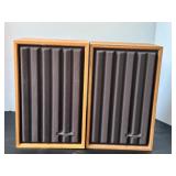Pair of Vintage Realistic Teak Wood Cabinet Speakers Pair A Tested & Working