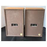 Pair of Vintage Realistic Teak Wood Cabinet Speakers Pair B Tested & Working