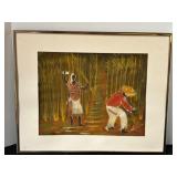 Framed Folk Art Painting Signed by Artist - Harvest Scene