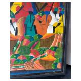 Original HAITIAN Market Framed Acrylic Painting Artist Signed NeNe