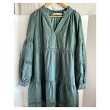 Marie Oliver Green Long Sleeve Tiered Dress Size M