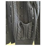 White + Warren Navy Cable Knit Cardigan Sweater, Size Small