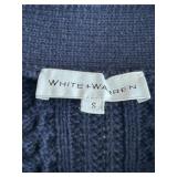 White + Warren Navy Cable Knit Cardigan Sweater, Size Small