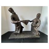 Vintage Auston Productions Folk Art Bronze Coated Plaster Sculpture of Dancing Couple