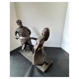 Vintage Auston Productions Folk Art Bronze Coated Plaster Sculpture of Dancing Couple