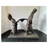Vintage Auston Productions Folk Art Bronze Coated Plaster Sculpture of Dancing Couple
