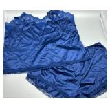 Elegant UNDERCOVER WEAR Blue Satin Babydoll Lingerie Set with Lace Trim