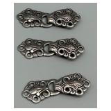 Set of 3 Nordic Pewter Metal Sweater Hook Buttons and Rhinestone Belt Buckle