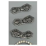 Set of 3 Nordic Pewter Metal Sweater Hook Buttons and Rhinestone Belt Buckle