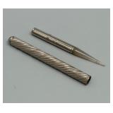 Victorian Travel Sterling Silver Pencil Holder with Unusual Marble Stone Piece Set in Place