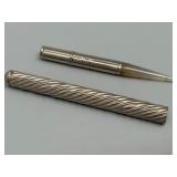 Victorian Travel Sterling Silver Pencil Holder with Unusual Marble Stone Piece Set in Place