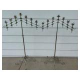 Set of 2 Silver Ornate Wave Metal Multi-Candle Candelabra Stands with Adjustable Height Wedding Event Items