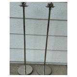 Set of 2 Silver Wedding Aisle Candelabras with Stands and Purple Covers