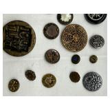 Collection of Antique & Vintage Metal and Brass Buttons with Intricate Designs