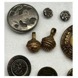 Collection of Antique & Vintage Metal and Brass Buttons with Intricate Designs