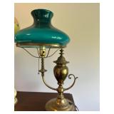 Antique Victorian Electrified Brass Company One Arm Student Lamp W/ Green Glass Shade