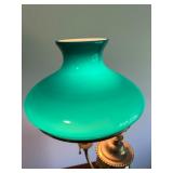 Antique Victorian Electrified Brass Company One Arm Student Lamp W/ Green Glass Shade