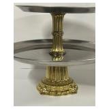 Two tiered Serving Cake, Appetizer, Cupcake Tray Gold & Silver Ornate Wedding Event Serving Piece