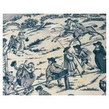 Antique Carved Wood Stool with Horse Racing Toile Upholstery