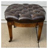 Vintage MCM Tufted Leather Ottoman Stool with Brass Casters