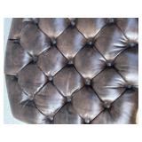 Vintage MCM Tufted Leather Ottoman Stool with Brass Casters