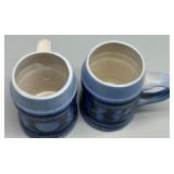 MCM Pair of Blue Stoneware Beer Steins with Relief Design