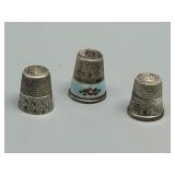 Set of 3 Decorative Sterling Silver Thimbles Including Enameled Floral Design 12.4g