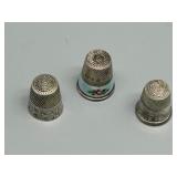 Set of 3 Decorative Sterling Silver Thimbles Including Enameled Floral Design 12.4g