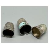 Set of 3 Decorative Sterling Silver Thimbles Including Enameled Floral Design 12.4g