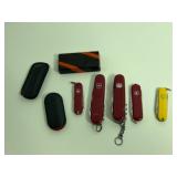 Collection of 5 Victorinox Swiss Army Pocket Knives with Sheaths