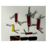 Collection of 5 Victorinox Swiss Army Pocket Knives with Sheaths