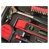 Tool Set - Hammer, Level, Screwdrivers, Driver Bits, Pliers, Wrenches, Utility Knife, Tape Measure with Case Tool Set - Hammer, Level, Screwdrivers, Driver Bits, Pliers, Wrenches, Utility Knife, Tape Measure with Case
