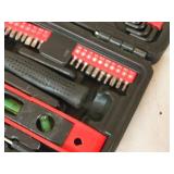 Tool Set - Hammer, Level, Screwdrivers, Driver Bits, Pliers, Wrenches, Utility Knife, Tape Measure with Case Tool Set - Hammer, Level, Screwdrivers, Driver Bits, Pliers, Wrenches, Utility Knife, Tape Measure with Case